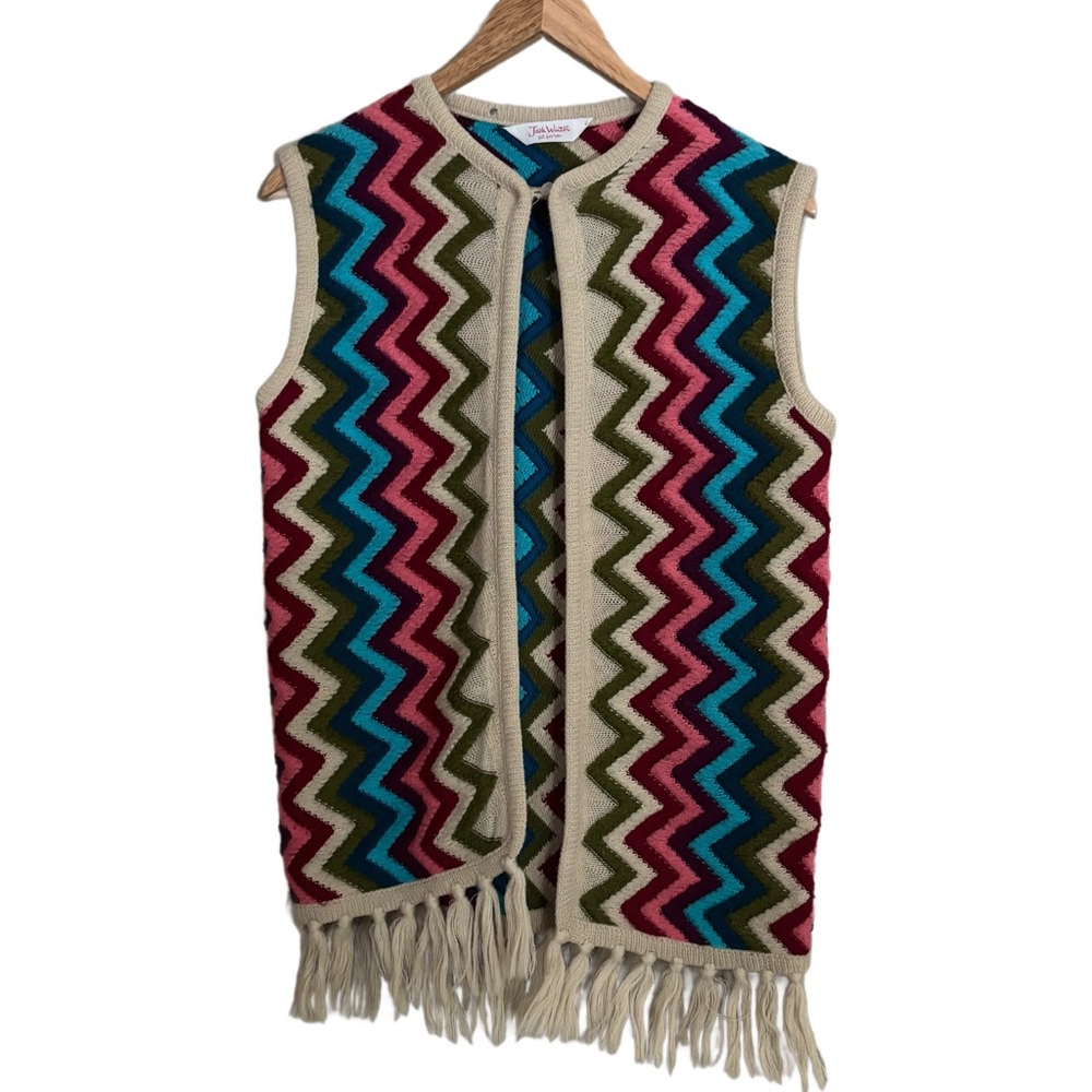 Vintage 70’s Fringe Rainbow Zigzag Vest “AS IS” 19” pit to pit Approx Sz S